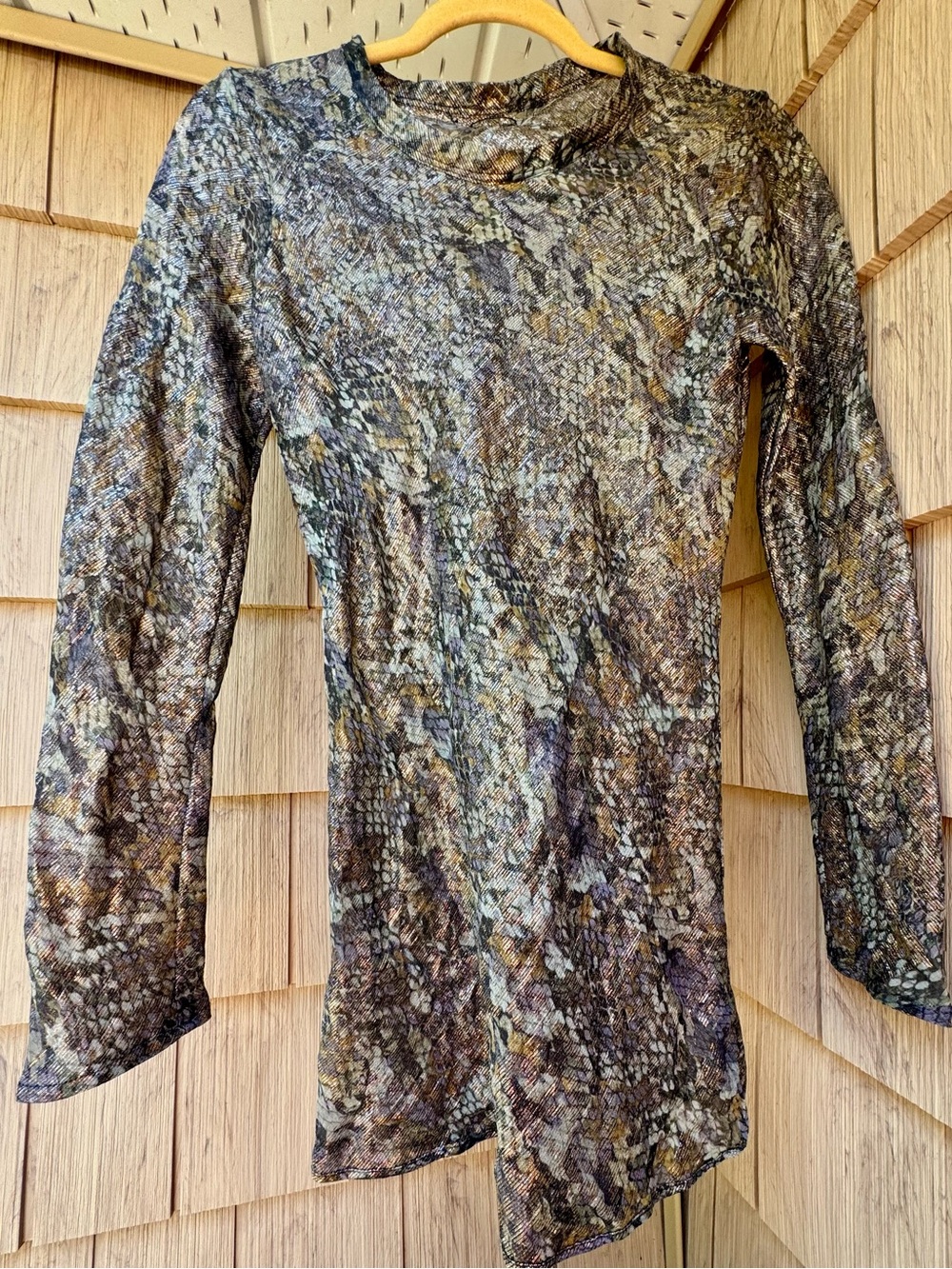 Isabel Marant Brown, Gray, Purple Snake-Print Long Sleeve Metallic Top, Size 36 - Picture 3 of 13